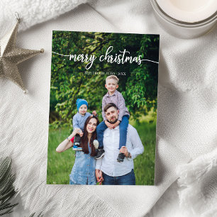 Merry Christmas White Script Unique Photo Invitation