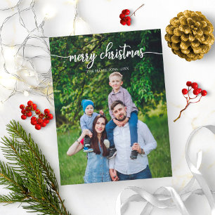 Merry Christmas White Script Unique Photo Postcard
