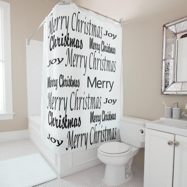 Merry Christmas White Shower Curtain  (In Situ)