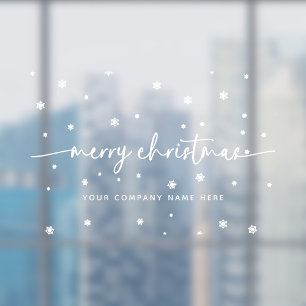 Merry Christmas White Snowflakes Business Welcome  Window Cling