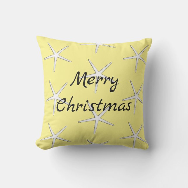 Merry Christmas White Starfish Pattern Gift Yellow Outdoor Pillow (Front)