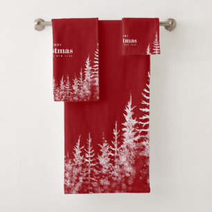 Merry Christmas White Trees Bath Towel Set