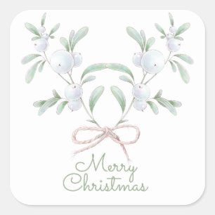 Merry Christmas  White Winter Berries   Square Sticker