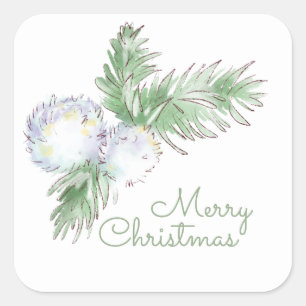 Merry Christmas  White Winter Berries  Square Sticker