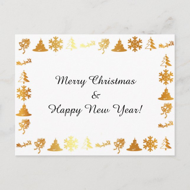 'Merry Christmas' white with golden icons postcard (Front)
