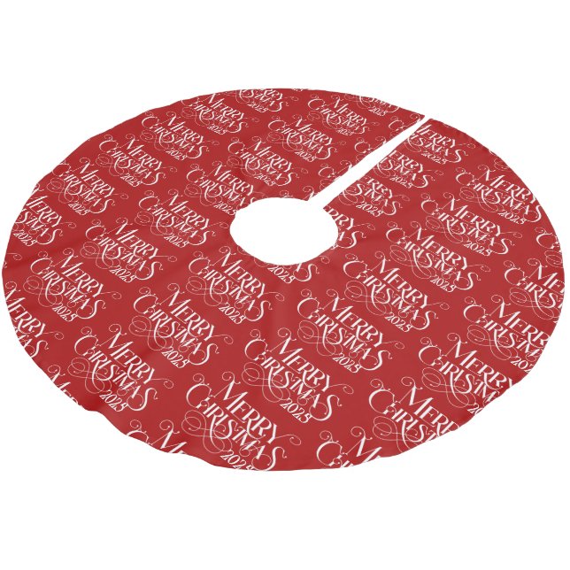 Merry Christmas WHiteFestive Retro Typography Brushed Polyester Tree Skirt (Angled)