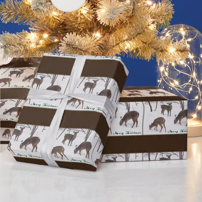 Merry Christmas Whitetail Deer In Snow Wrapping Paper (Holidays)
