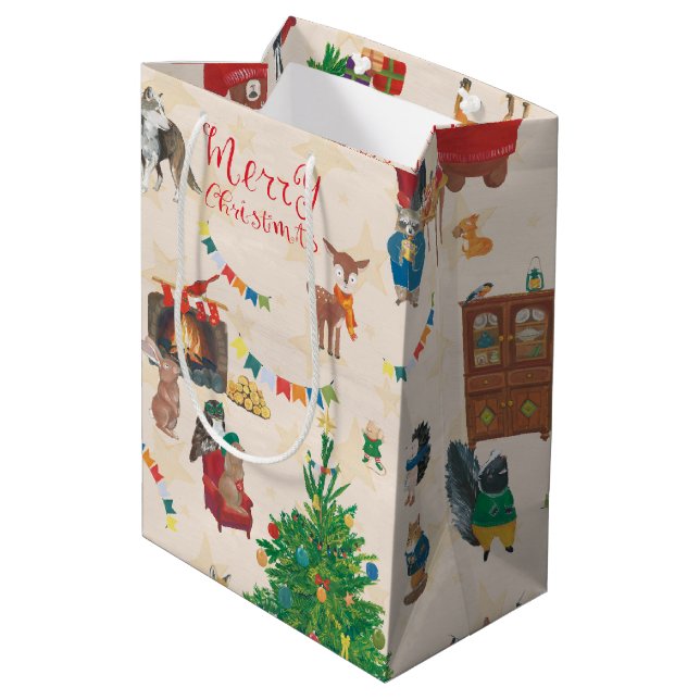 Merry Christmas Wildlife Fun  Medium Gift Bag (Back Angled)