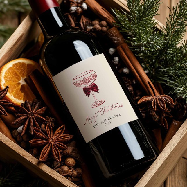 Merry Christmas Wine Bottle Gift Label (Merry Christmas Wine Label)