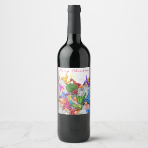 Merry Christmas Wine Label Gnome Party Funny
