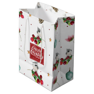 Merry Christmas Winter Bird Pattern Personalized Medium Gift Bag