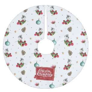 Merry Christmas Winter Bird Pattern Watercolor Brushed Polyester Tree Skirt