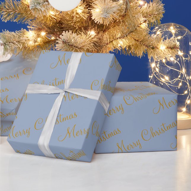 Merry Christmas Winter Blue Calligraphy Wrapping Paper (Holidays)