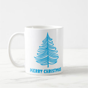 Merry Christmas Winter Blue Tree long sleeve Coffee Mug