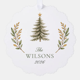 Merry Christmas Winter Cottage Holiday Family Ornament Card