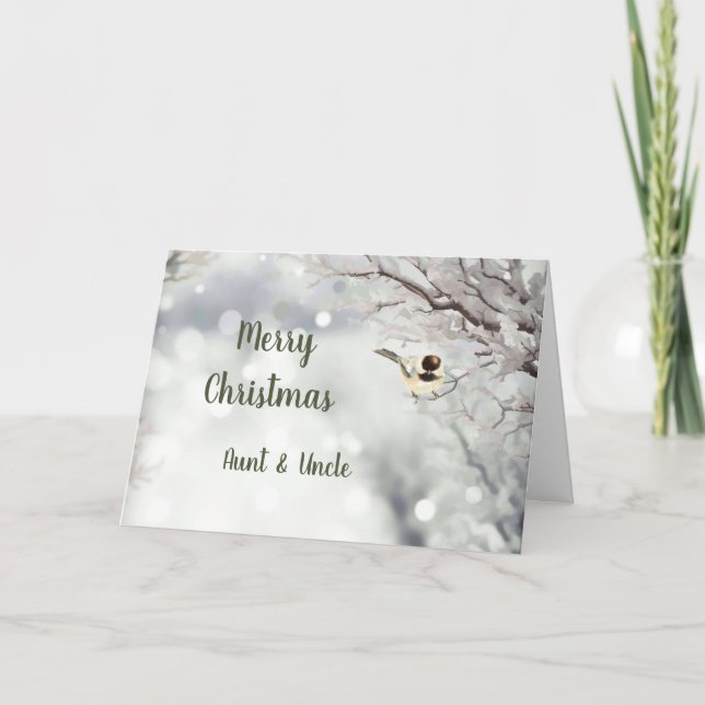 Merry Christmas Winter Frost Bird Aunt & Uncle Holiday Card (Front)