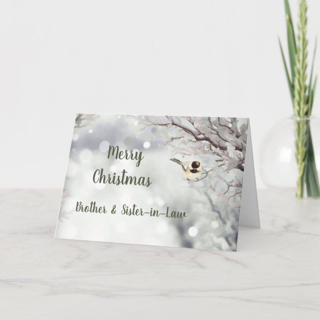 Merry Christmas Winter Frost Bird Brother & Sister Holiday Card (Front)