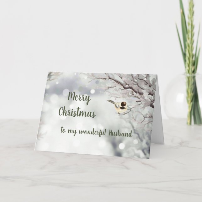 Merry Christmas Winter Frost Bird  Husband Holiday Card (Front)