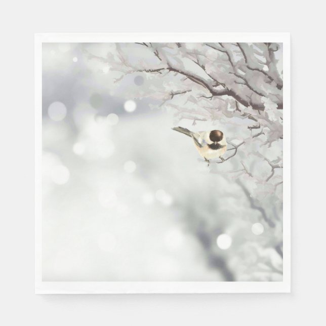 Merry Christmas Winter Frost Bird Traditional Napkin (Front)