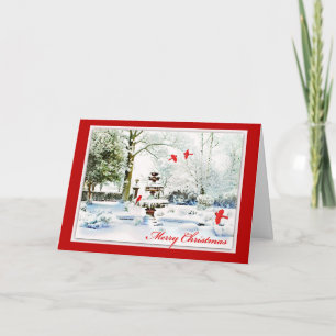 Merry Christmas Winter Garden & Cardinals Holiday Card