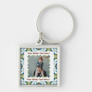 Merry Christmas Winter Green Blue Brown Photo Keychain