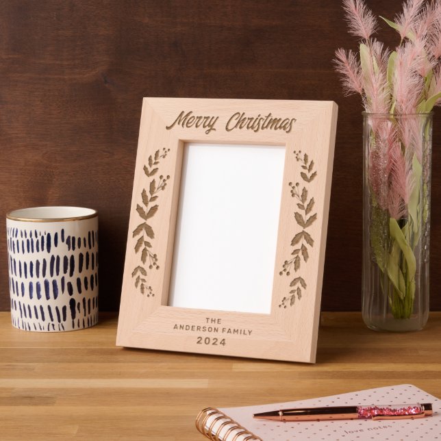 Merry Christmas Winter Greenery Berries Laser Etched Frames (Left)