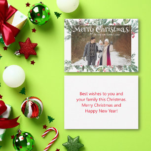 merry christmas winter greenery holiday photo card