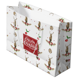 Merry Christmas Winter Idyll Deer Personalized Large Gift Bag
