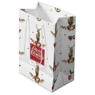 Merry Christmas Winter Idyll Pattern Personalized Medium Gift Bag