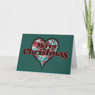 Merry Christmas Winter love heart red and green    Card