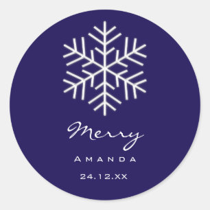 Merry Christmas Winter Minimalism Blue Snowflake Classic Round Sticker