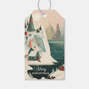 Merry Christmas   Winter Mountain Village Scene Gift Tags