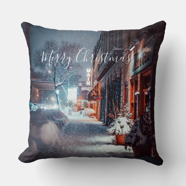 Merry Christmas Winter Night Throw Pillow (Front)