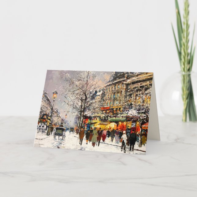 Merry Christmas. Winter Parisian Scene Holiday Card (Front)