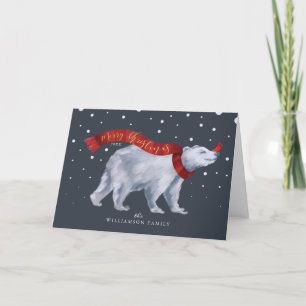 Merry Christmas Winter Polar Bear & Red Cardinal Holiday Card