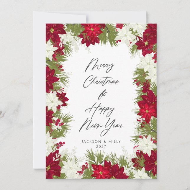 Merry Christmas Winter Red Bold Poinsettia Photo Card (Front)