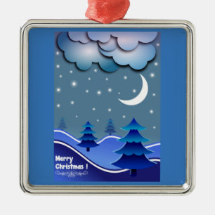 "MERRY CHRISTMAS" WINTER SCENE METAL ORNAMENT