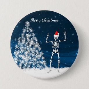 "Merry Christmas" winter scene & skeleton 3 Inch Round Button