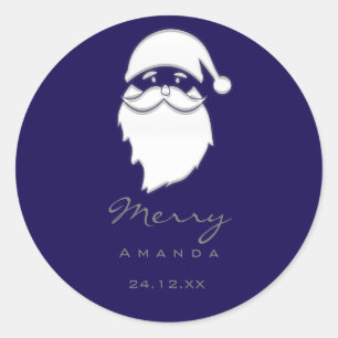 Merry Christmas Winter Silver Blu Navy Santa Classic Round Sticker