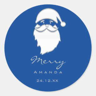 Merry Christmas Winter Silver Grey Blue Santa Classic Round Sticker