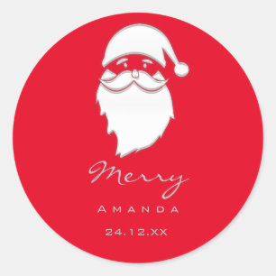Merry  Christmas Winter Silver Grey Red Santa Classic Round Sticker