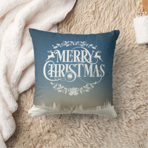 Merry Christmas Winter Snow Scene Throw Pillow