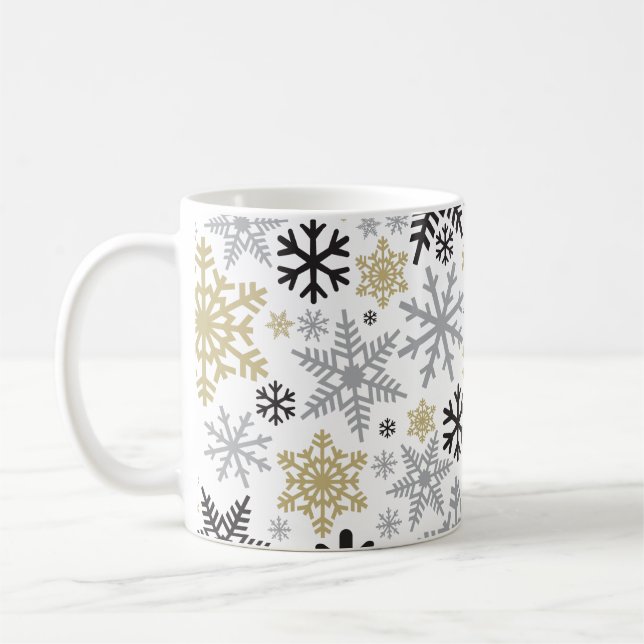 Merry Christmas Winter Snowflake Pattern Coffee Mug (Left)