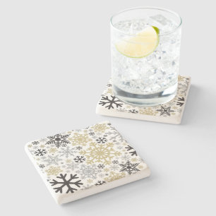 Merry Christmas Winter Snowflake Pattern Stone Coaster