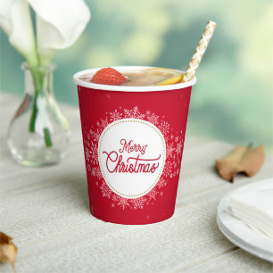 Merry Christmas Winter Snowflakes Red Festive Paper Cups