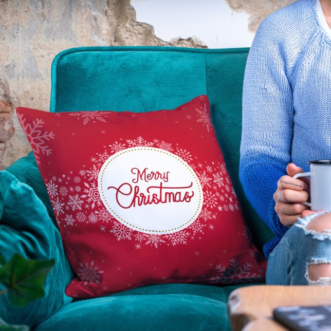 Merry Christmas Winter Snowflakes Red Holiday Throw Pillow (Creator Uploaded)