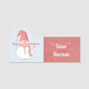 Merry Christmas Winter Snowman Snow Covered Name Tag