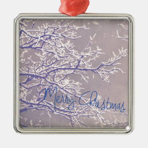 Merry Christmas Winter Tree Branches Metal Ornament