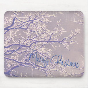 Merry Christmas Winter Tree Branches Mouse Pad