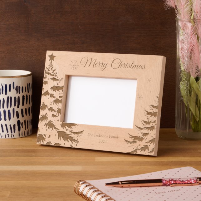 Merry Christmas Winter Trees Family Wooden  Etched Frames (Left)